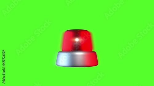 Red emergency siren light on green background. 3D animation of rotating alarm light. Concept of warning system or police alert. Video 4K
