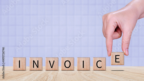 Invoice and online digital statements concept, Financial report and bank management with online payment concept on wooden block.