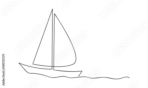 Vector continuous one simple single abstract line drawing of Sailboat travel tourism concept isolated on a white background