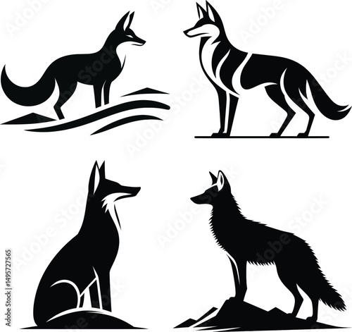 Jackal Silhouette Vector | Wild Canine Illustration | Black and White Jackal Art | Desert Animal Clipart