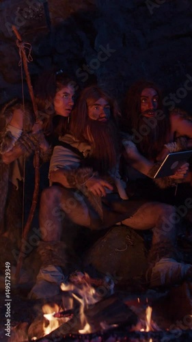 Wallpaper Mural Cavemen Uncover and Explore Modern Technology While Gathered Around the Warm Firelight Torontodigital.ca