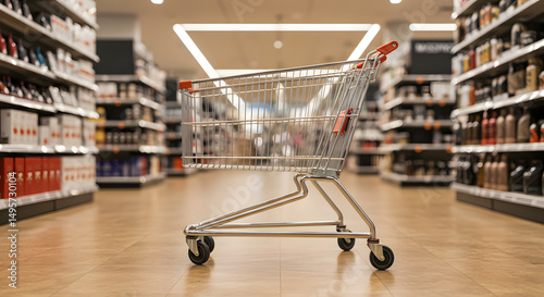 Wallpaper Mural Shopping Cart in Modern Grocery Store Aisle Torontodigital.ca