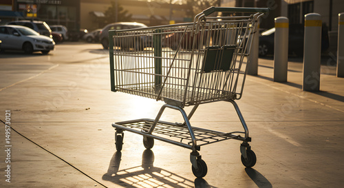 Isolated Shopping Cart in Empty Parking Lot
