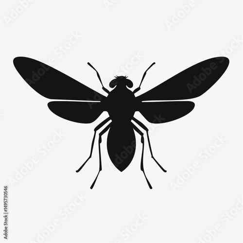 Flying Fly Silhouette — Flat 2D Vector with Dynamic Wing Pose