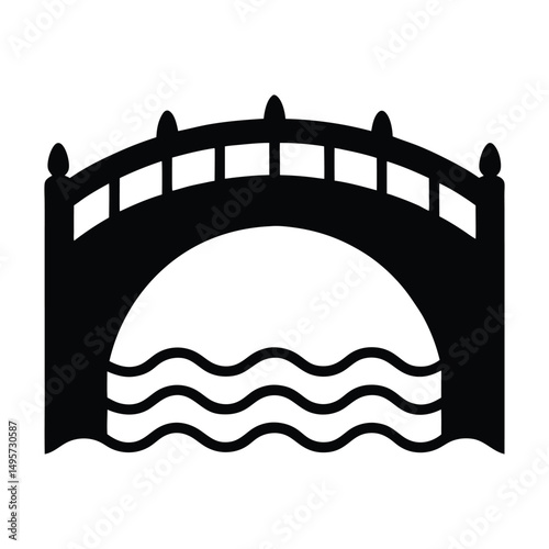 arch bridge spans water wave vector art									
