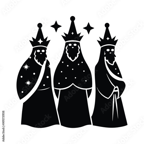 Tres Reyes Magos vector silhouette 
