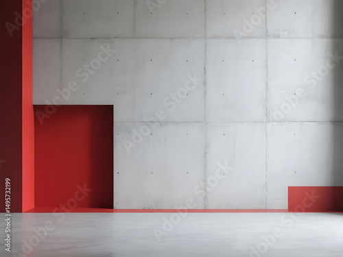 Modern Architectural Interior Design Concrete Walls with Red Accents - Minimalist Style