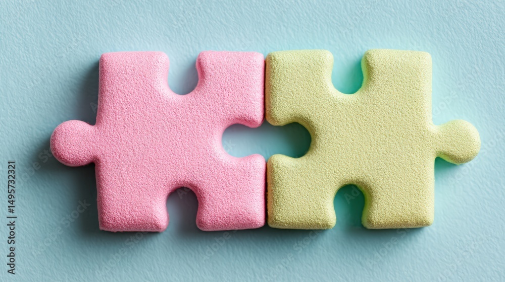 Fototapeta premium Colorful Puzzle Pieces Representing Connection and Teamwork on a Light Background