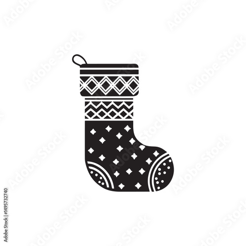  Silhouette Christmas stocking festive holiday decoration , creative Ornament Ball Icon Detailed Black Vector Art, Isolated on White Background 