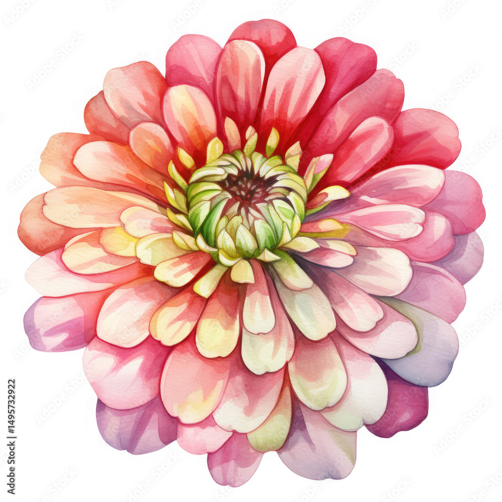 Fototapeta premium Watercolor Zinnia Flower, clipart Illustration, Generative Ai