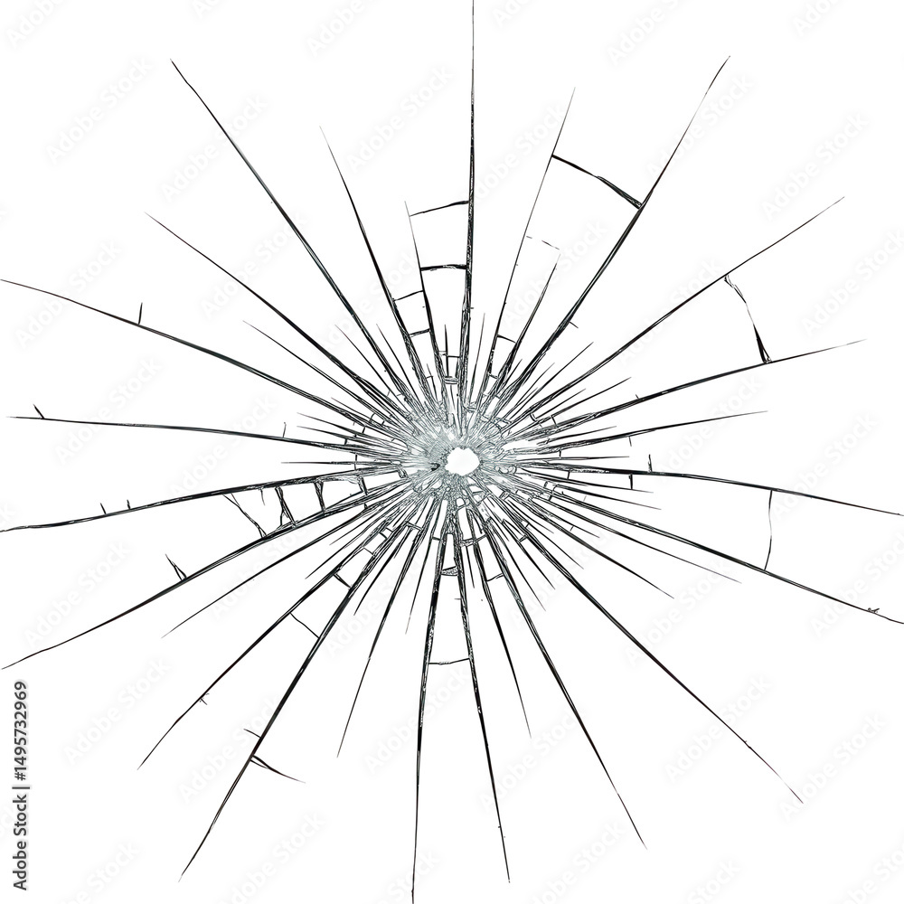 Obraz premium Glass shattering with cracks radiating from point of impact on a black background