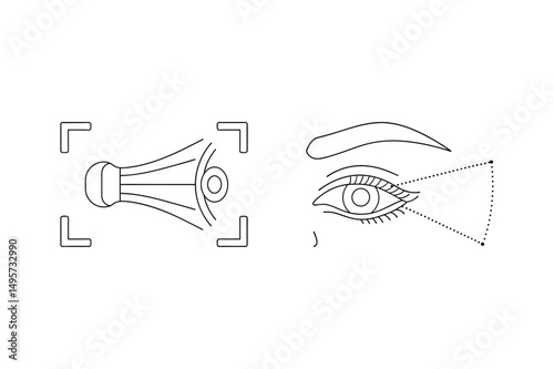 Minimalist eye illustration with focus and viewing angle representation for healthcare and ophthalmology