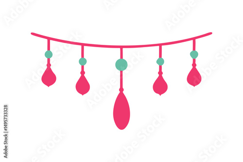 Elegant Hanging Ornament Vector Decorative Tassels and Beads Design Intricate Minimalist Art on White Background.