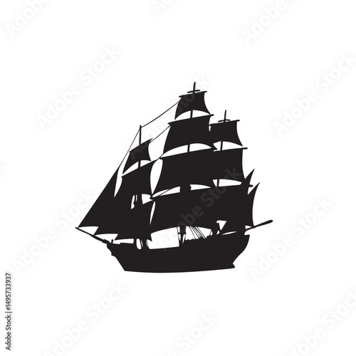  Majestic Imperial Frigate Silhouette Two Masted Sailing Ship Vector Flat SVG Design, Transparent Background Maritime Masterpiece.
