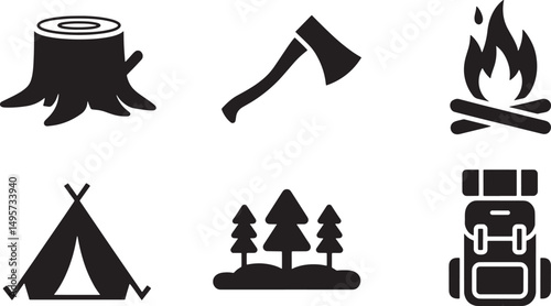camping icons set vector