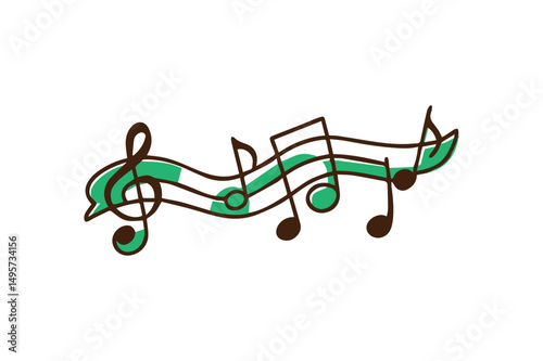 Treble clef with musical notes on a white background illustration