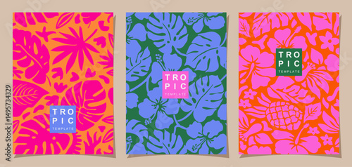 Tropical floral design with hand drawn palm leaves. Hawaii summer colorful background for posters, templates, cards, covers, decorations, banners, interior decors. Vector illustration.