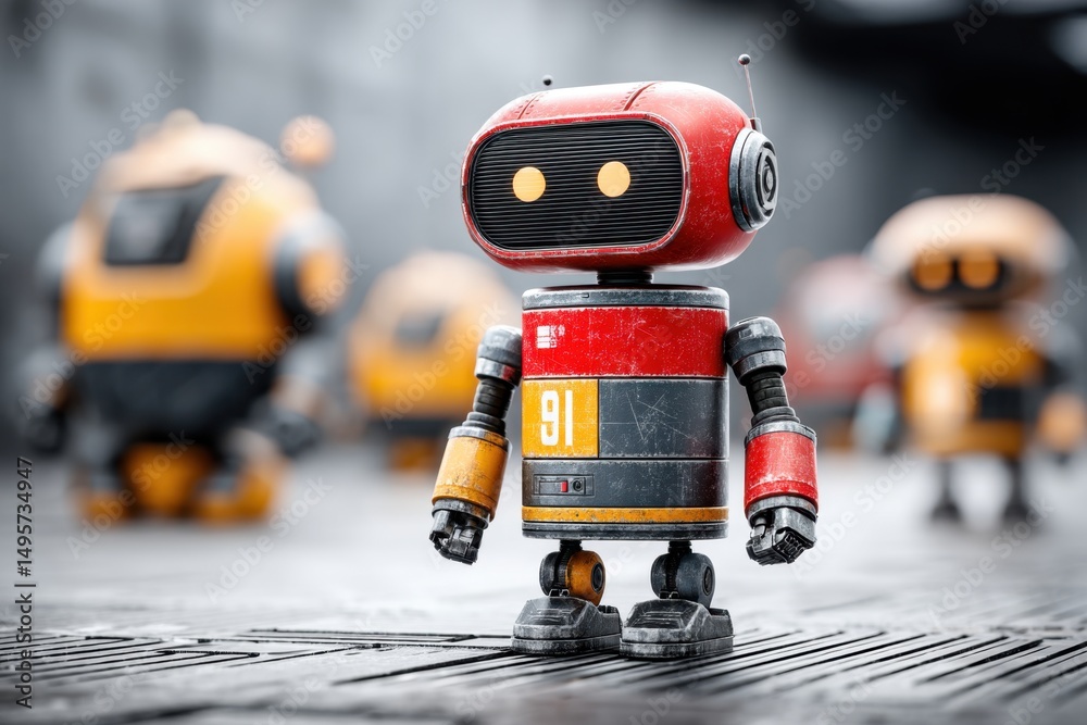 Fototapeta premium Robot Standing with Other Robots in the Background