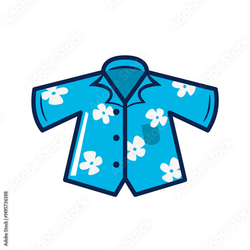 Blue Hawaiian shirt with white flowers, perfect for summer designs. Vibrant and colorful, ideal for travel, fashion, or vacation concepts.