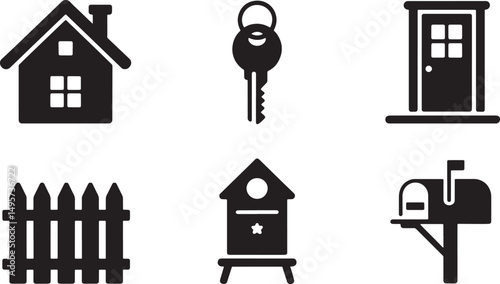 Vector icons representing home ownership property real estate and residential elements