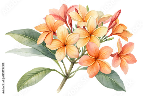 Watercolor Crossandra Bouquet Isolated on Transparent Background