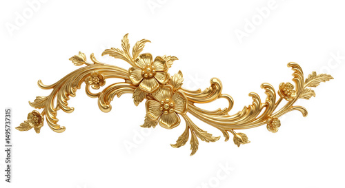 Gold Ornate Floral Design Element on Transparent Background photo