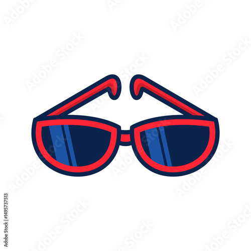 Summer season essential stylish red sunglasses with trendy blue lenses. Perfect for summer fashion, travel, vacation, lifestyle, and beach themed designs.