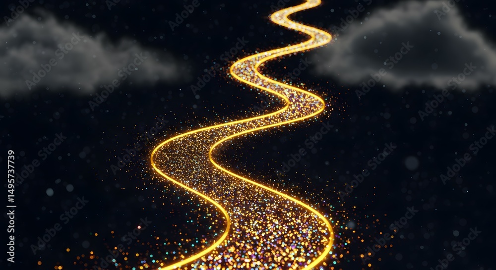 Obraz premium Luminous Path A Serpentine River of Light Beckoning Towards the Heavens, Celestial Journey, Starry Night, Abstract Art