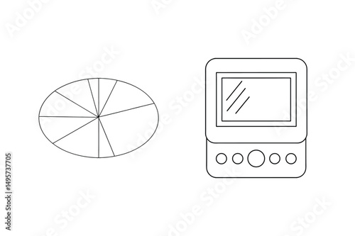 Simple minimalist vector illustration of a pie chart and portable electronic device design