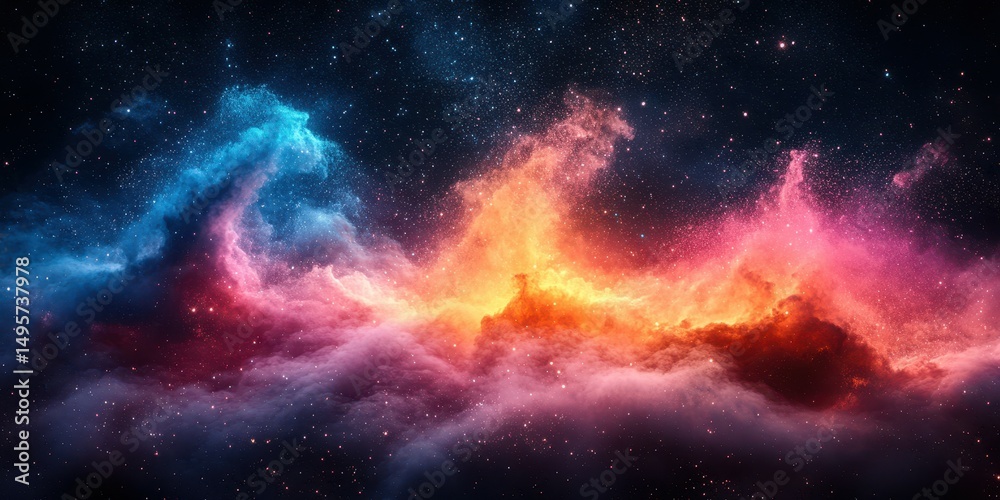 Naklejka premium Vibrant cosmic nebula showcases stunning colors and stellar formations in deep space