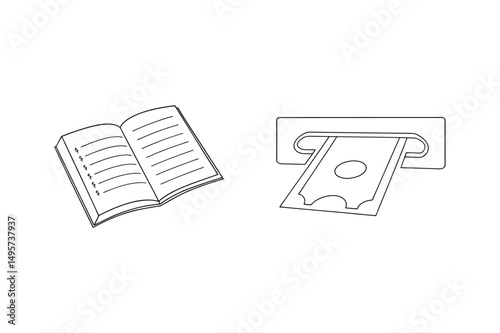 Financial planning concepts demonstrated with a notebook and cash withdrawal icon.