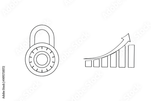 Secure growth: illustration of combination lock and upward trending business graph