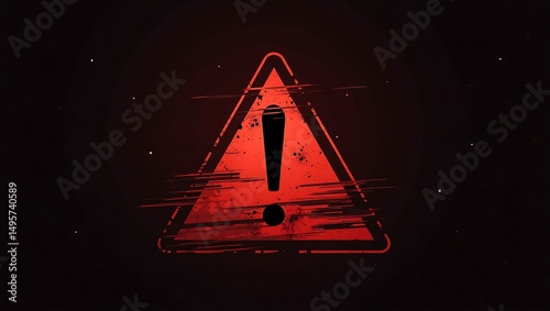 Stylized warning sign with grunge texture in shades of red and black color palette