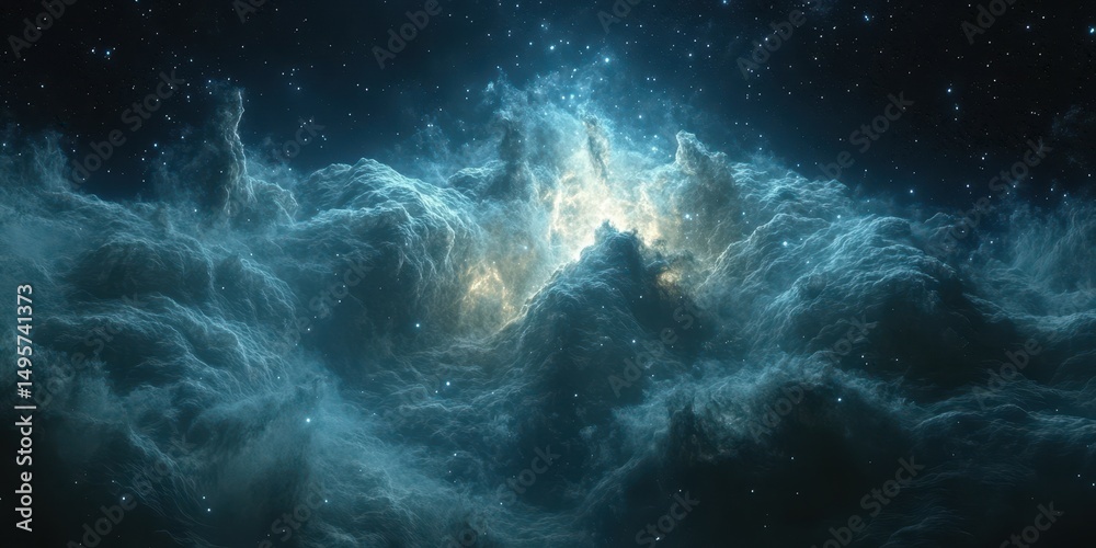 Fototapeta premium Cosmic clouds illuminated by starlight in deep space at night