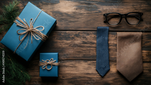 All accessories of Father's day concepts isolated on blue background which top view.