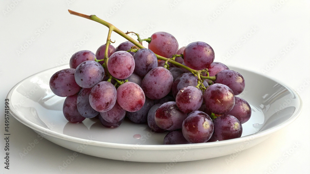 Fototapeta premium Fresh red grapes on a white plate healthy snack