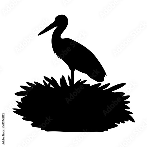 Silhouette of a Stork Standing Tall in its Natural Habitat Nest