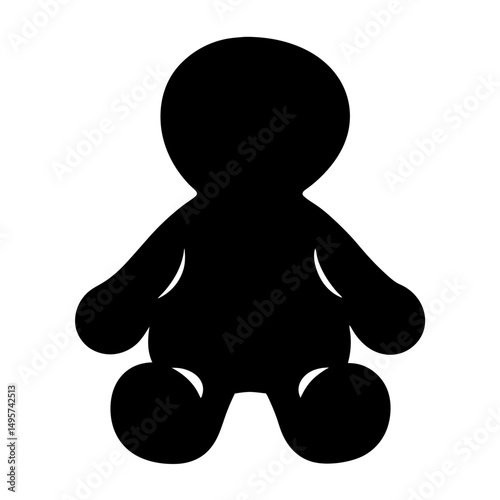 Solid black cartoon character silhouette with round head and body parts