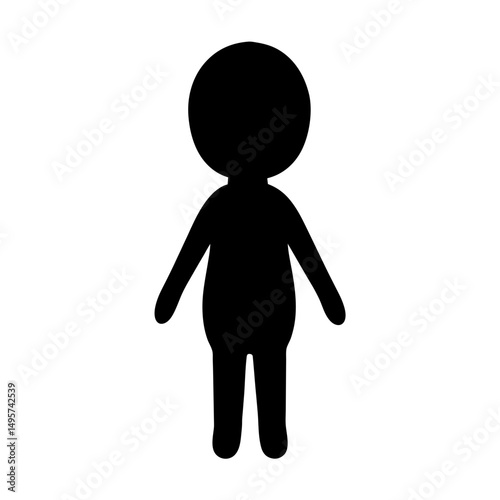 Stylized black silhouette of a simplistic person with rounded features and small arms
