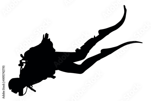 Vector art of Silhouette of a scuba diver isolated on transparent background