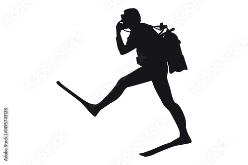 Vector art of Silhouette of a scuba diver with full gear isolated on white background