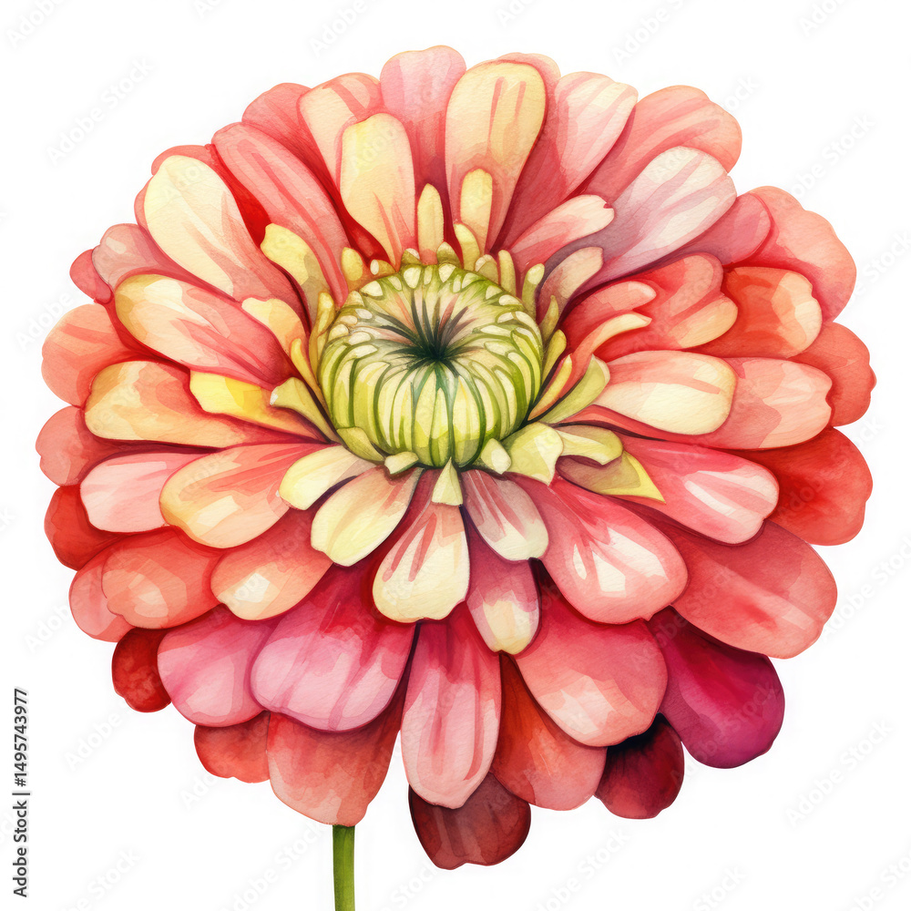 Fototapeta premium Watercolor Zinnia Flower, clipart Illustration, Generative Ai