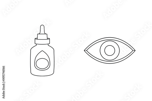 Simple vector illustration of eye and eye drop bottle depicting vision and care