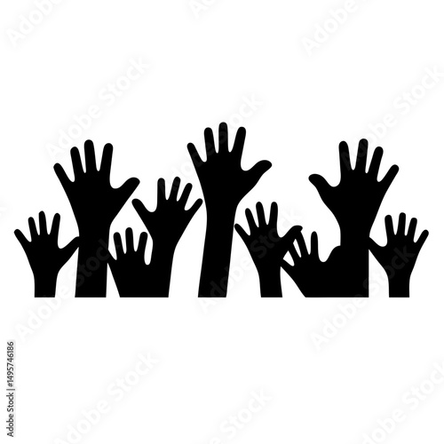 Silhouette of Many Hands Reaching Upward Suggesting Unity and Support