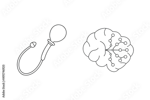 Vector illustration representing artificial intelligence innovation with brain and technology symbolism