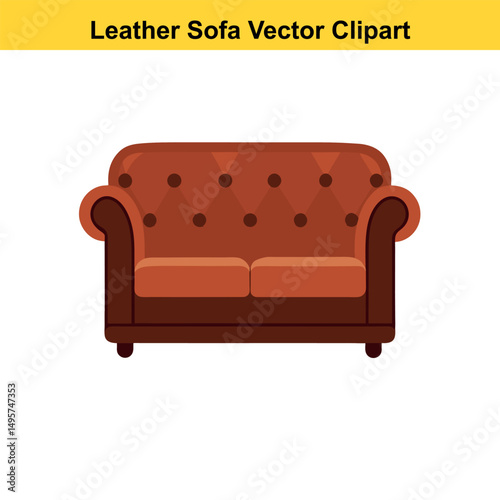 Brown Leather Sofa Vector Clipart Illustration