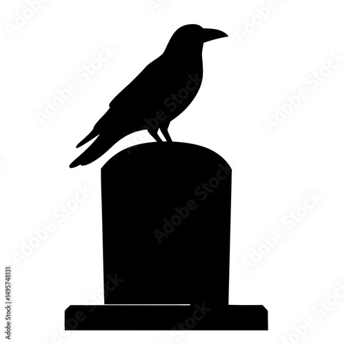Raven perched atop a gravestone tombstone silhouette embodying dark gothic themes