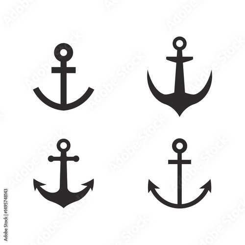 Set of Anchor logo icon design template. Simple anchor logo  isolated on white background