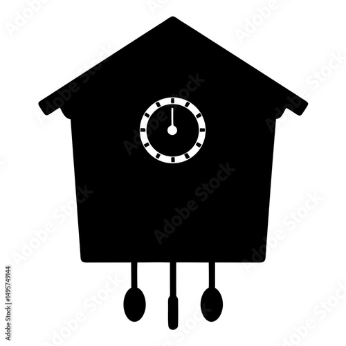 Black and white silhouette of a traditional Cuckoo Clock Illustration