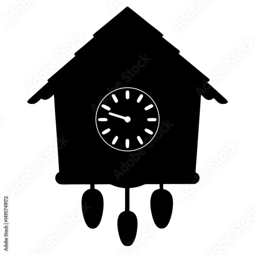 Silhouette of a classic cuckoo clock with pendulum and decorative features